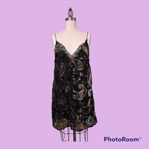 Paisley Print Velvet Mini Dress